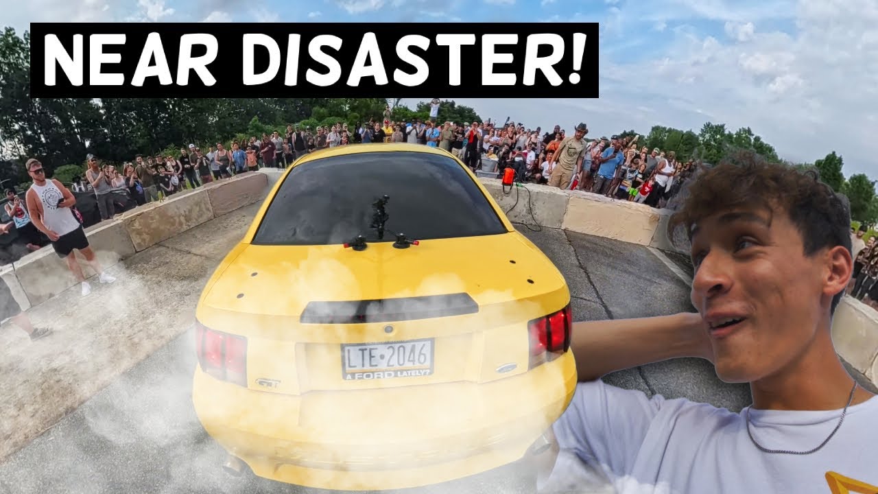 Burnout Gone WRONG – Mustang Nearly Eats Wall!