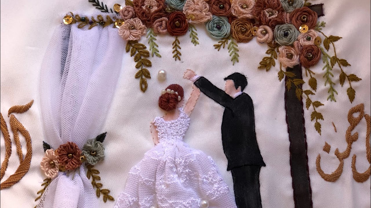 اسهل طريقه لعمل#كوشة ف منديل كتب الكتاب وفستان العروسة