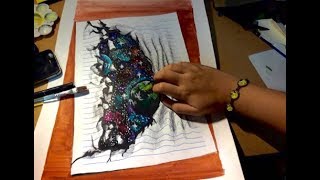 วาดภาพ 3 มิติ เหมือนจริงสุดๆ | Drawing A Galaxy in Line Paper - 3D Trick Art | Sher Tam screenshot 5