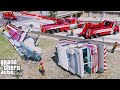 Firetruck Rolled Over & Split In Half In GTA 5 - Heavy Duty Wrecker Tow Truck Rescue