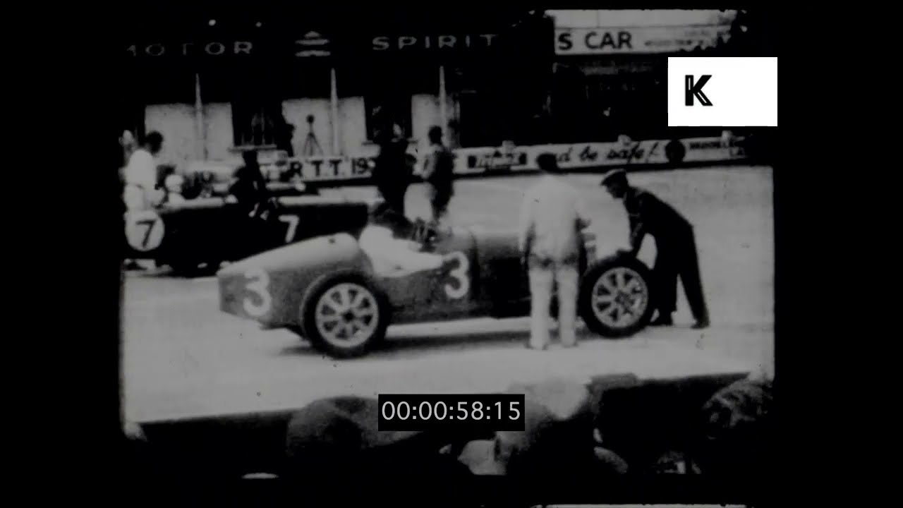 1930s UK, Brooklands Racing Circuit Starting Line, 16mm