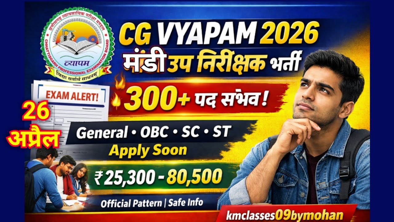 CG VYAPAM मंडी उप निरीक्षक भर्ती 2026 🔥 | 300+ पद संभव | Apply Soon | Salary ₹80,500 