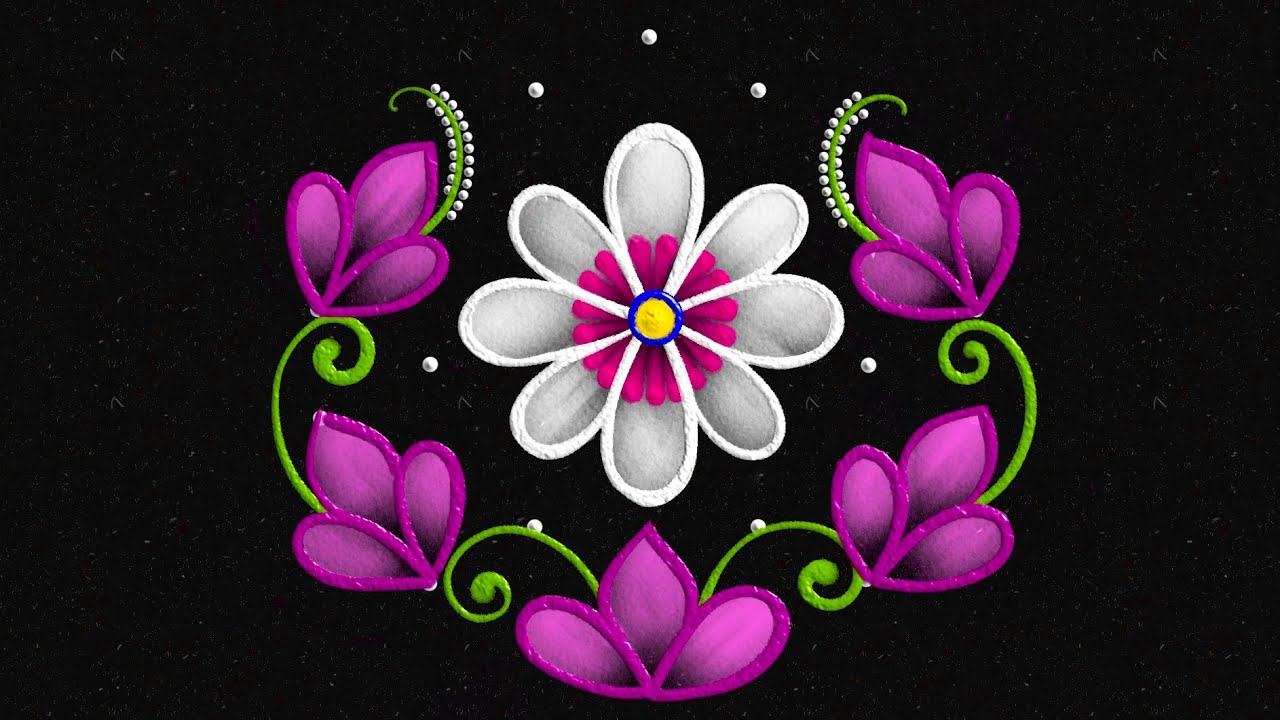 Amazing Diya Rangoli design with 7-4 dots💐| Easy Flower Rangoli | dots Kolam | Festival Rangoli