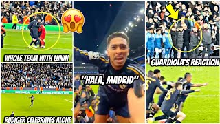 😍Whole Real Madrid squad with Lunin as Rudiger celebrates alone and Guardiola's Reaction