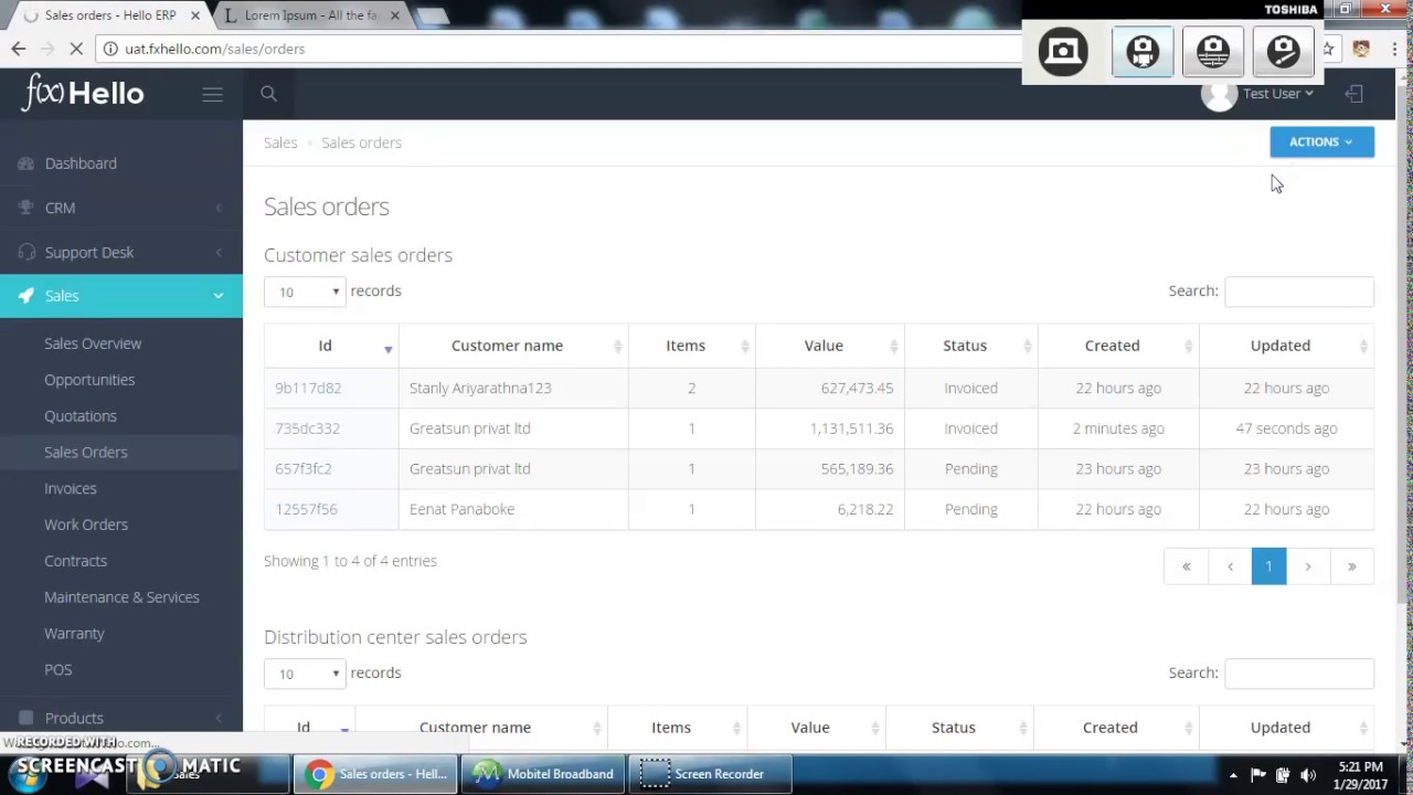Sales - Sales orders - Sales orders list - Navigation from sales orders list page action button