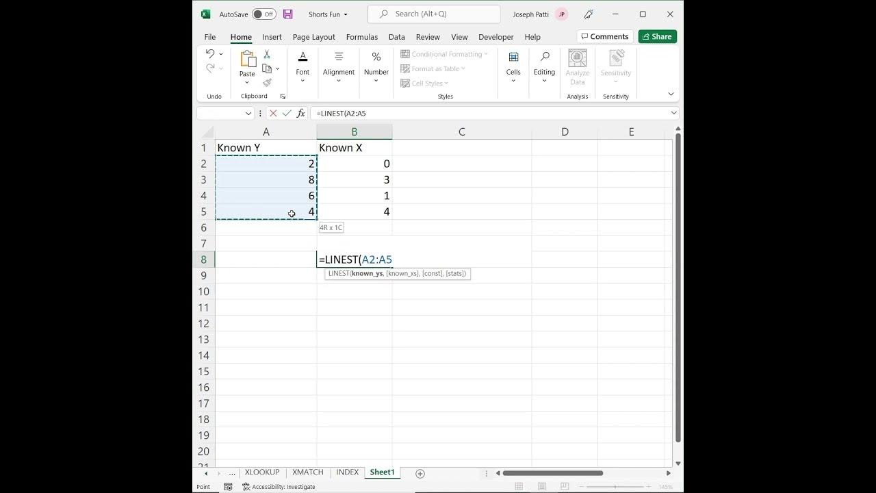 The Learnit Minute LINEST Function Excel Shorts YouTube
