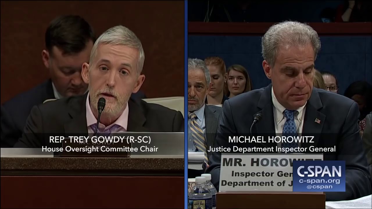 Rep Trey Gowdy R SC questions Justice Department Inspector General ...