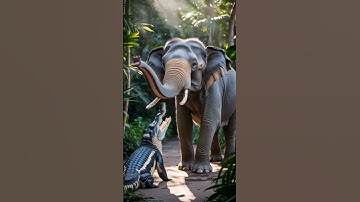 The crocodile that bit the elephant’s trunk was a fierce one. #animals #elephant #crocodile #pyton