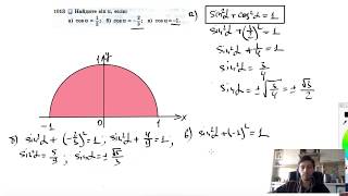 картинка: №1013. Найдите sin α, если: а) cos α =½; б) cos α =-⅔; в) cos α = -1.