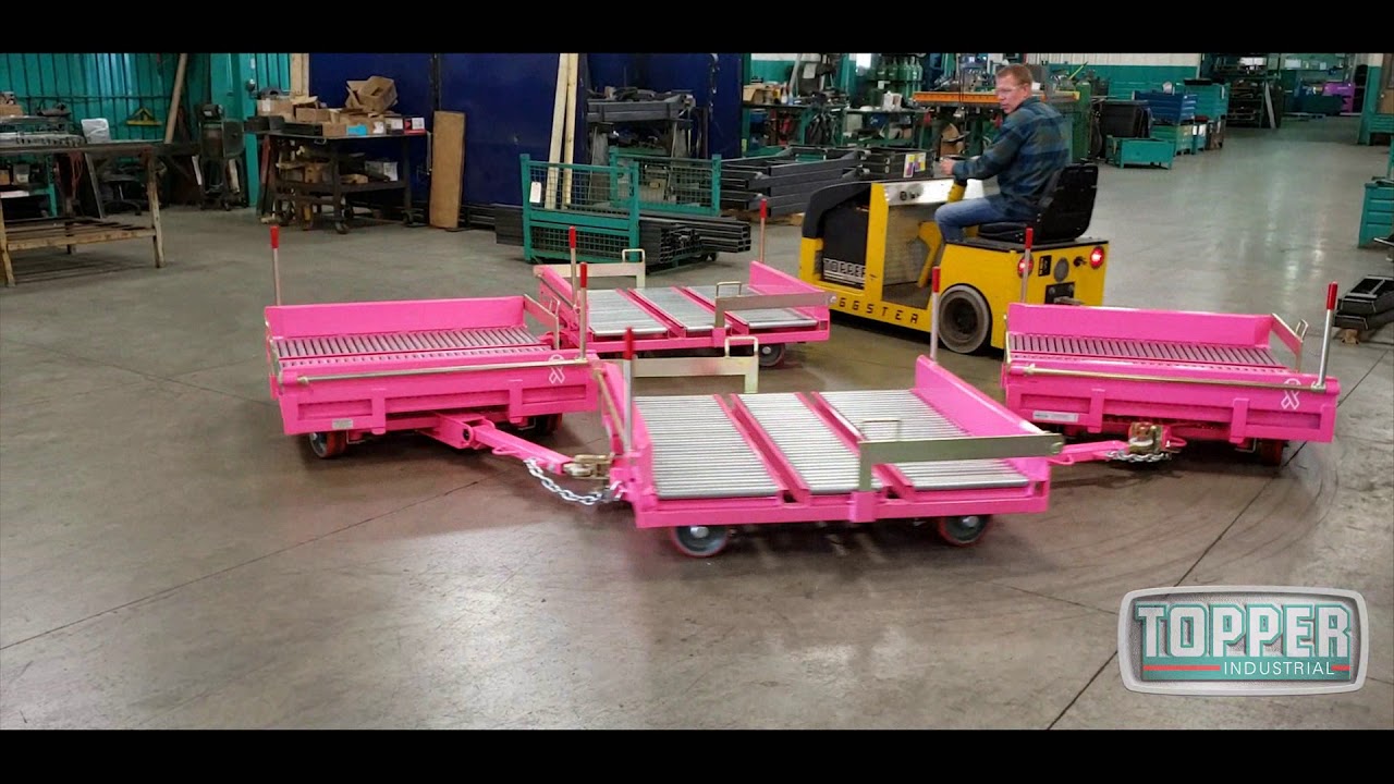 Topper Industrial 50 x 50 Tugger Transfer Quad Steer Cart in Action -- Material Handling Cart