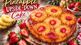 Celebrity Easy Pineapple Upside-Down Cake with Strawberries | Moist & Buttery Profile