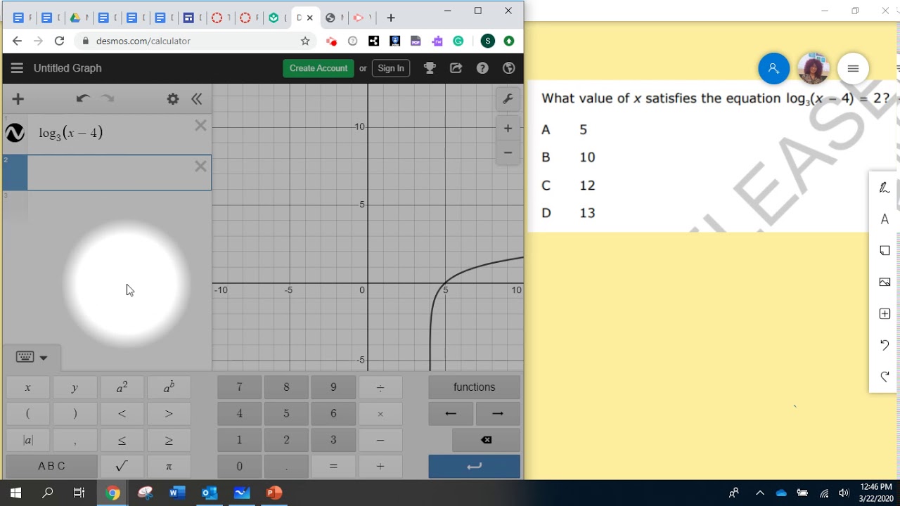 DrP Solve Logarithmic Equations # Desmos Math 3 NCFE #5 - YouTube