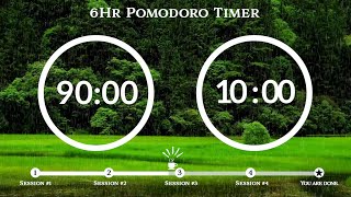 90 Minute Pomodoro Timer💧 Summer Rain 📚 6-Hour Study ⏱Pomodoro 90/10, 90 min x 4 sets