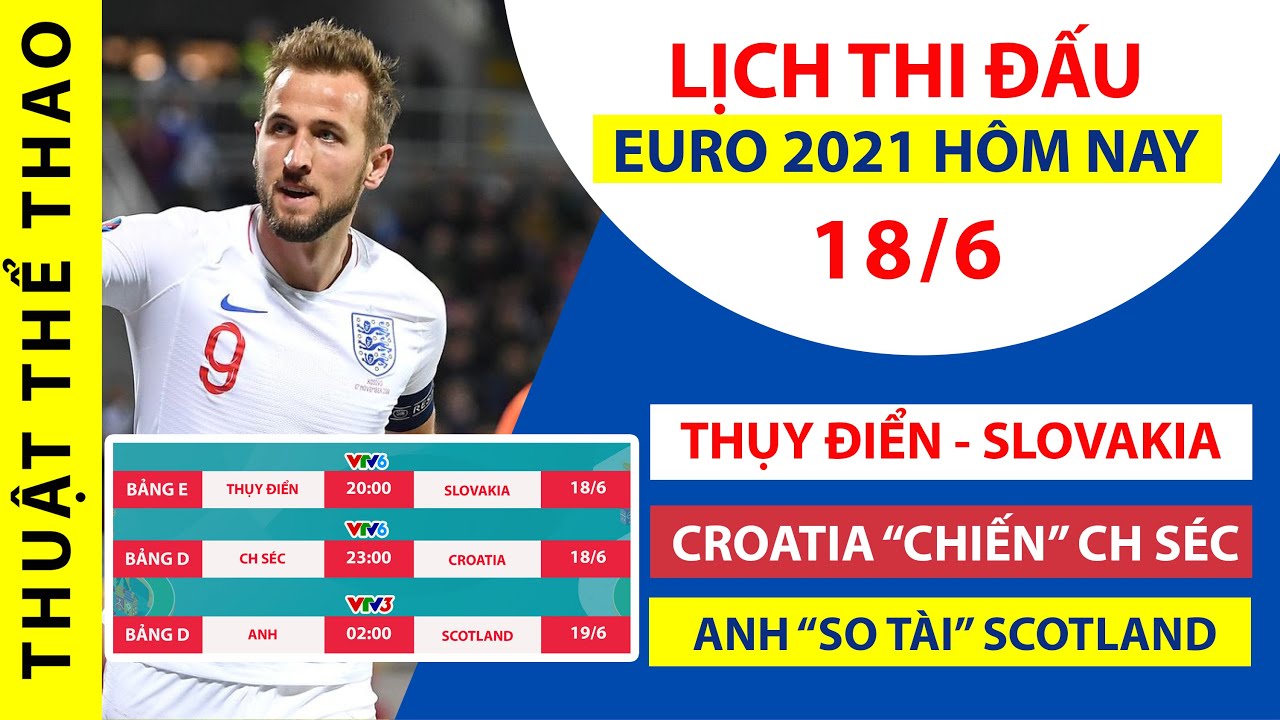 Lịch thi đấu bóng đá Euro 2021 hôm nay 18-6 | Anh vs Croatia, Croatia vs Séc | Trực tiếp trên VTV3
