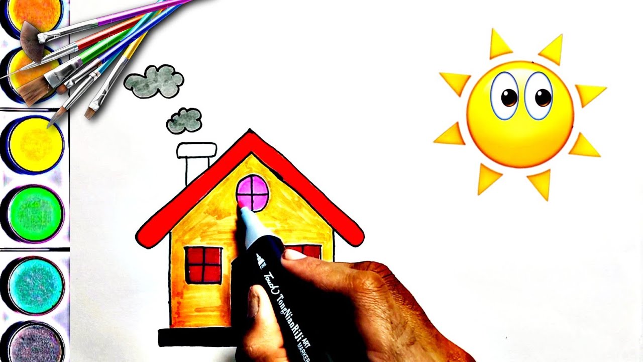 Easy house drawing step by step | For kids and toddlers || How to draw ...