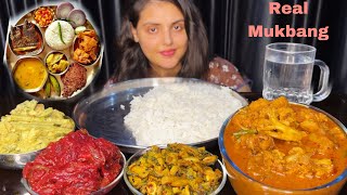 Eating huge Bengali Homely Thali:karela fry,gobi masala,Mukbang ,asmr, homely food, Big Bites