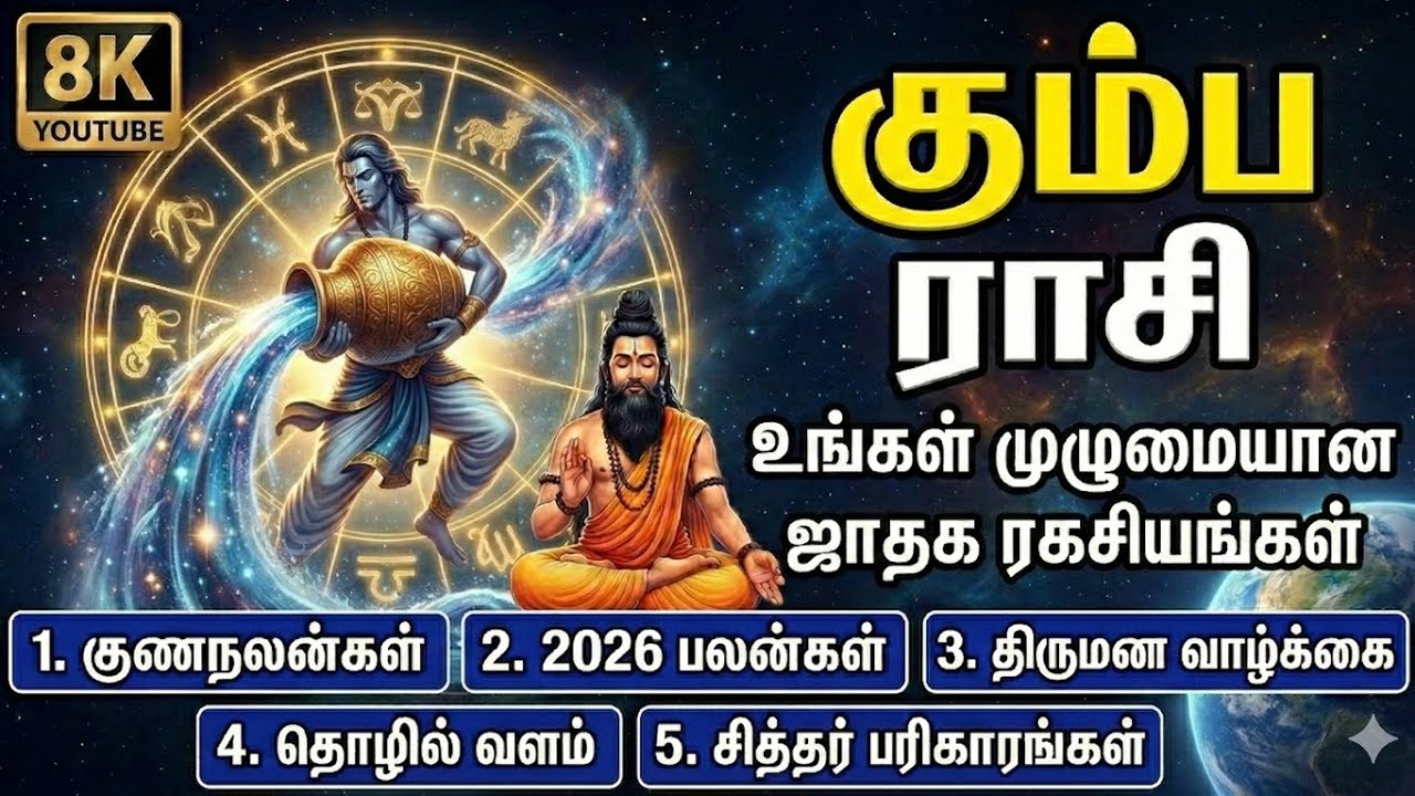 கும்ப ராசி 2026: ஜென்மச் சனியின் முடிவும் 6-ல் உச்ச குரு தரும் ராஜயோகமும்! ஜாதக ரகசியங்கள் | kumbham