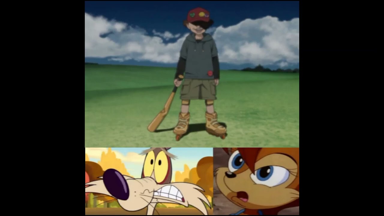 Wile e coyote and sally acron are scared of lil slugger 