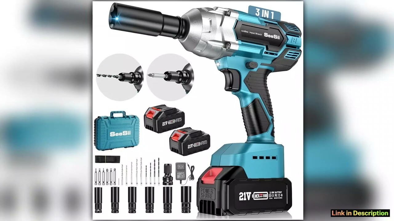Seesii Cordless Impact Wrench 12 inch Brushless Impact Gun Max Torque 650Nm 3300RPM 2x 40 For makit