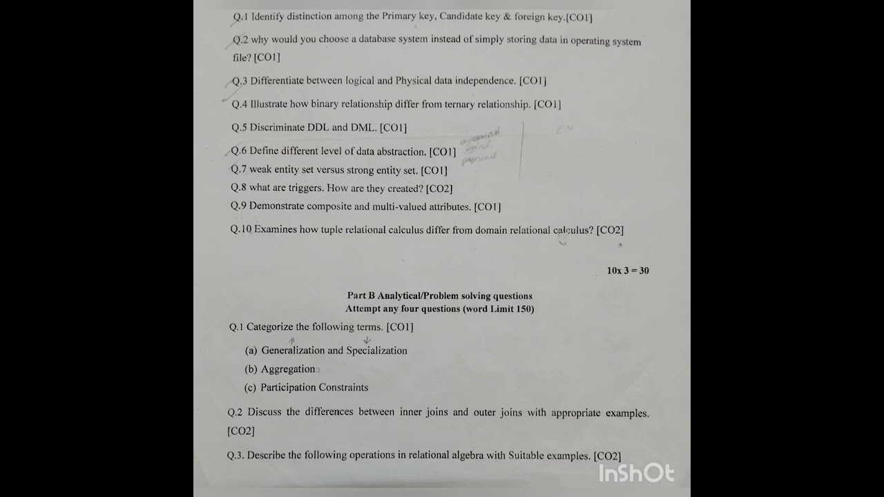 Data Base Management System (DBMS) Model paper 2023. RTU