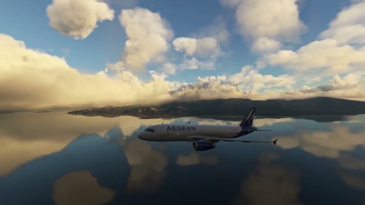 MAGNIFICENT SUNSET SCENERY APPROACH TO KAVALA AIRPORT IN BAD WEATHER CONDITIONS (FENIX A320)