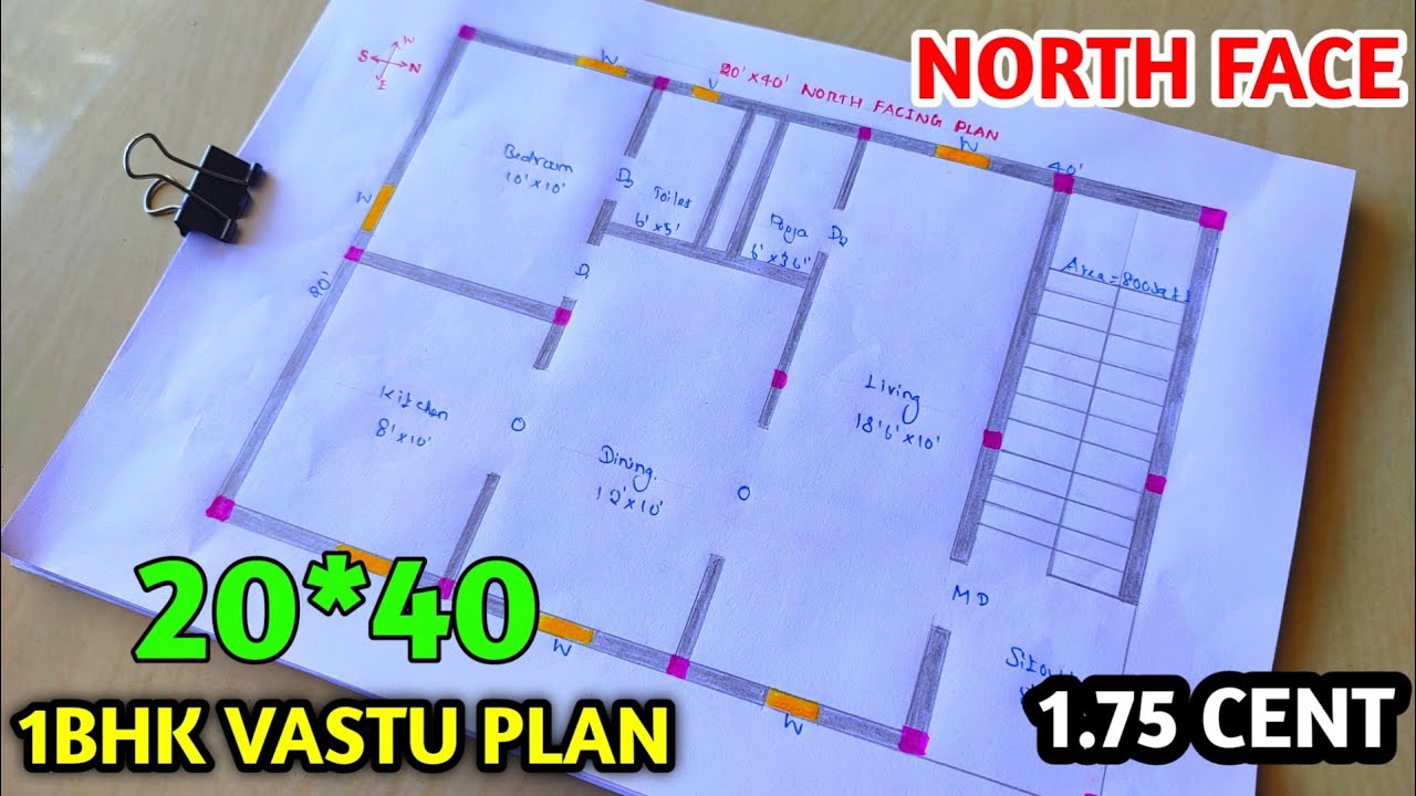 North Facing House Plan 1 Bhk 800 Sqft 1 75 Cent House Plan North north-facing-house-plan-1-bhk-800-sqft-1-75-cent-house-plan-north