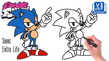 How To Draw SONIC EXTRA LIFE | Friday Night Funkin FNF MOD - Draw Game Characters Step By Step