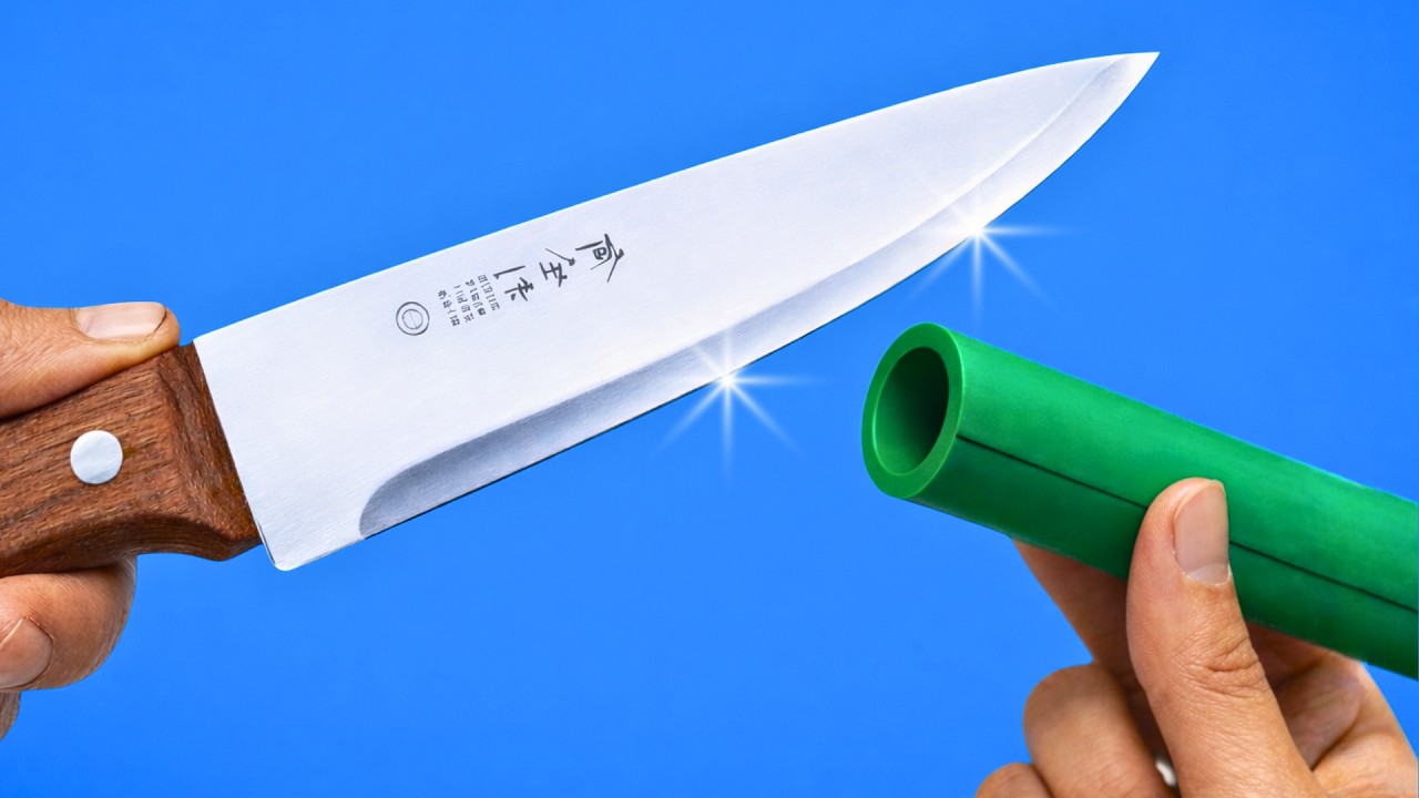 Острая как бритва за считанные минуты заточка ножа – ПВХ-труба + лимон и сода 🔪🔥