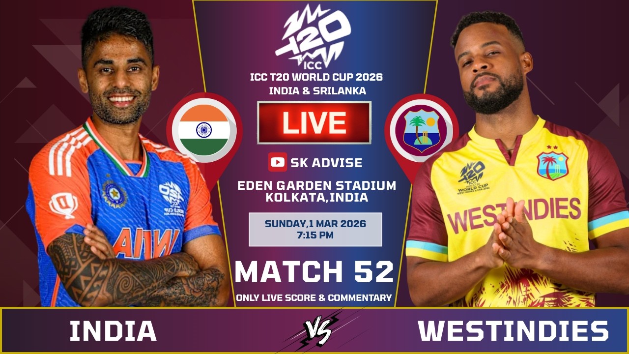 India Vs West Indies Match Live Score And Commentary | World Cup 2026 | WI VS IND  | Sk Advise