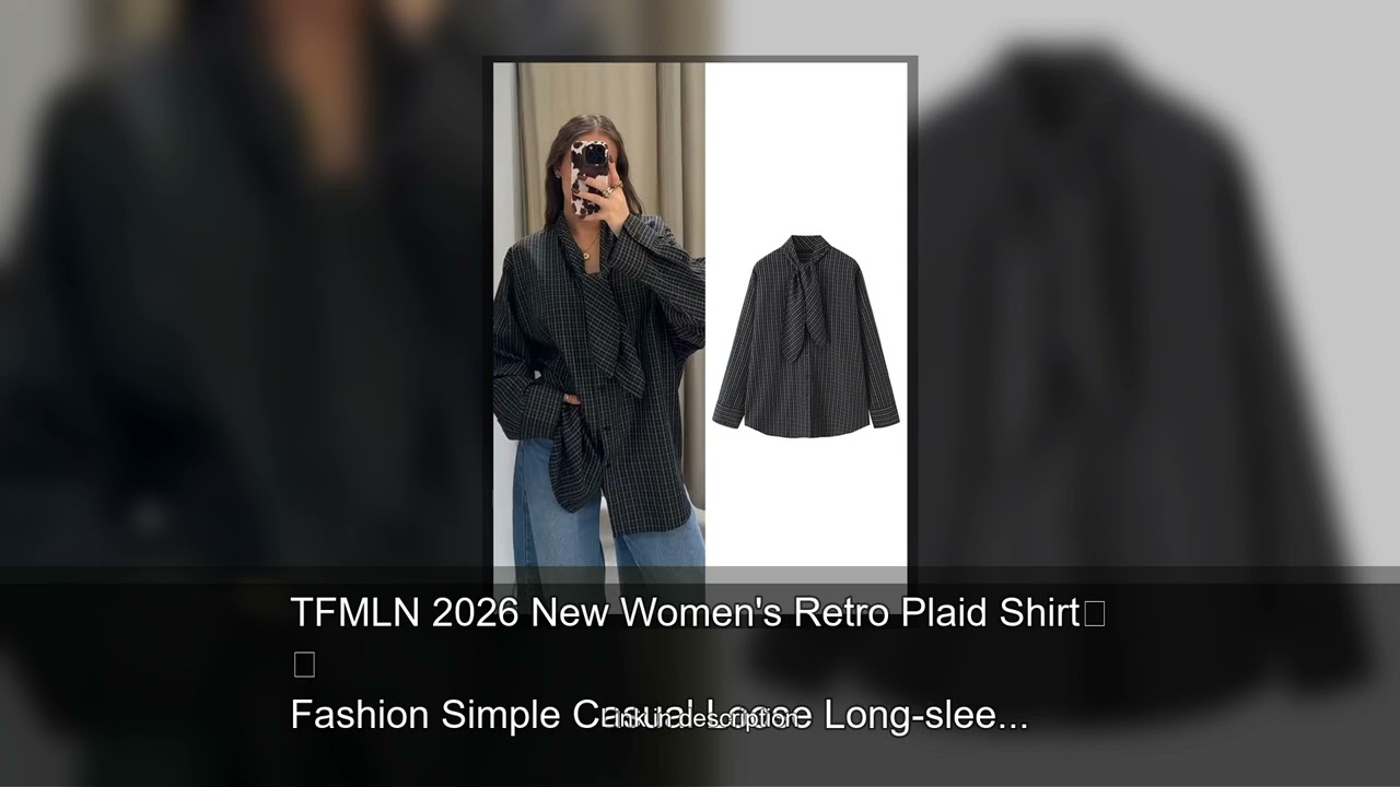 TFMLN 2026 New Women's Retro Plaid Shirt Fashion Simple Casual Loose Long-sleeved Scarf Collar