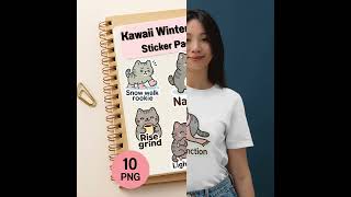 Kawaii Winter Cat Sticker Pack ,Winter Cat Planner Stickers , Cozy Printable PNG PDF Set