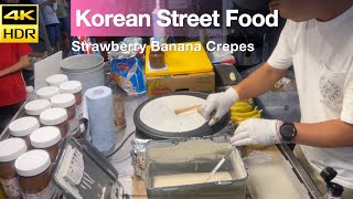 Korean Street Food, Strawberry Banana Nutella Crepe’s With Whipped Cream | Street Food