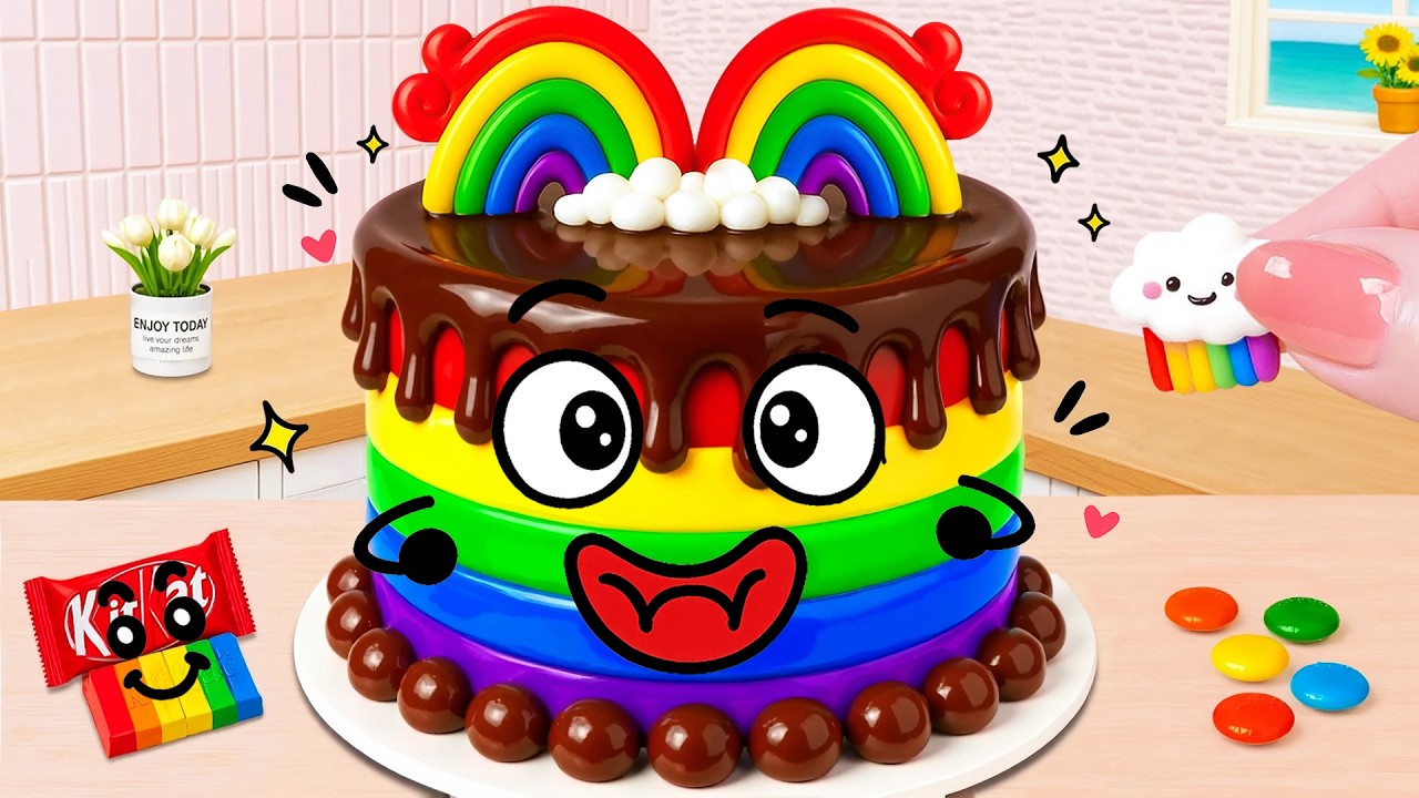 🍰 Miniature Double Rainbow Dream Cake 🌈 ASMR Mini Cake & Doodle Style