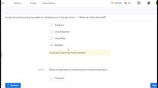 QUIZ SOLUTION |  Infrastructure in Google Cloud : Where do I store stuff