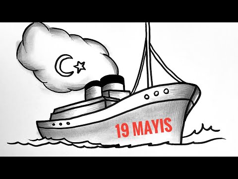 Kolay Bandırma Vapuru Çizimi - 19 MAYIS ÇİZİMİ KOLAY - 19 Mayıs Özel Resim [Gençlik Bayramı Çizimi]