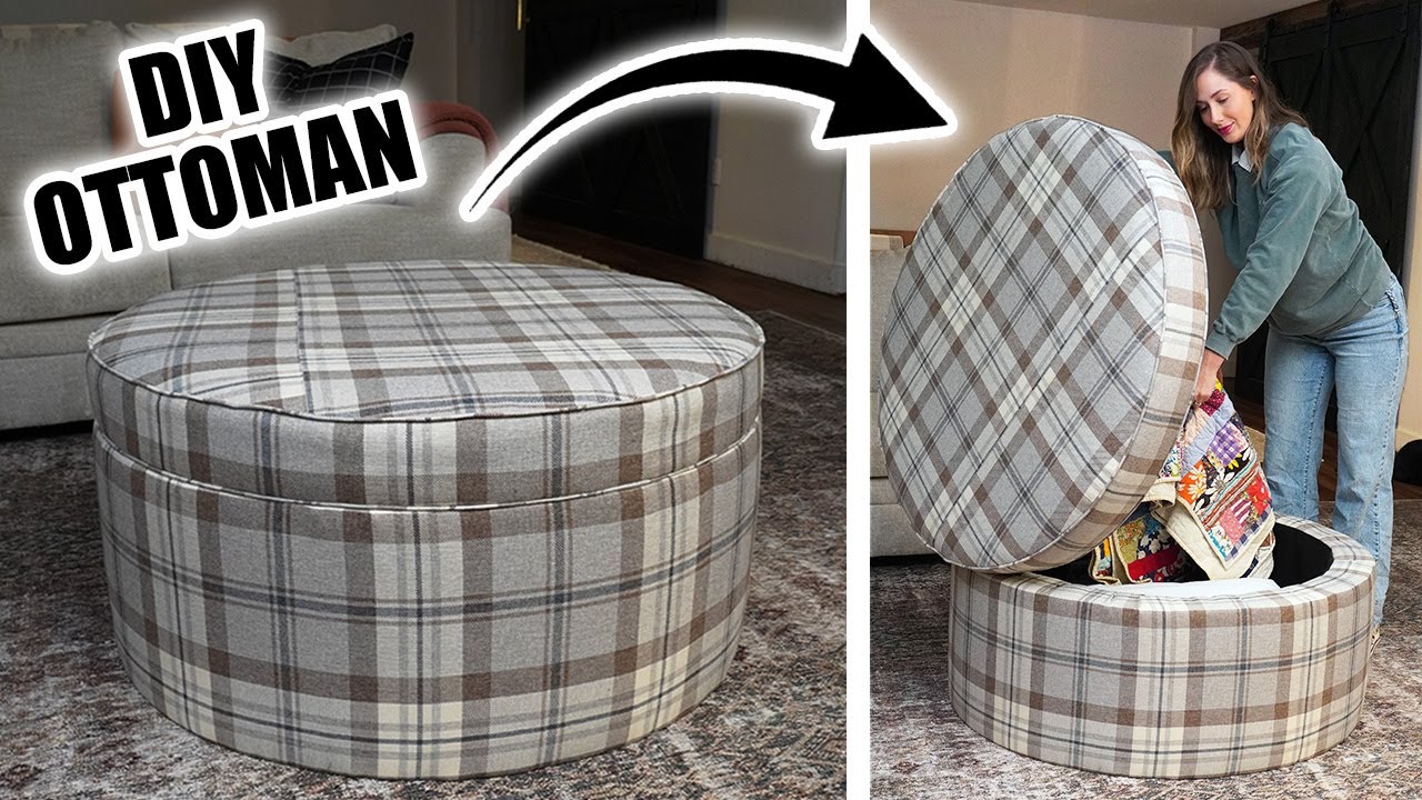DIY Large Round Ottoman with Storage| Basement Makeover