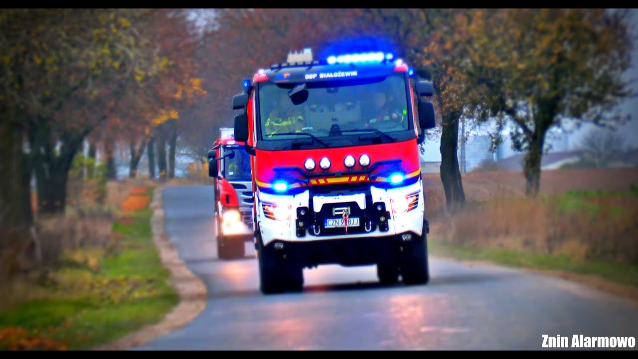 [POŻAR TARTAKU] Przejazd alarmowy JRG Żnin, OSP Żnin, OSP Białożewin, OSP Wawrzynki - ćwiczenia!