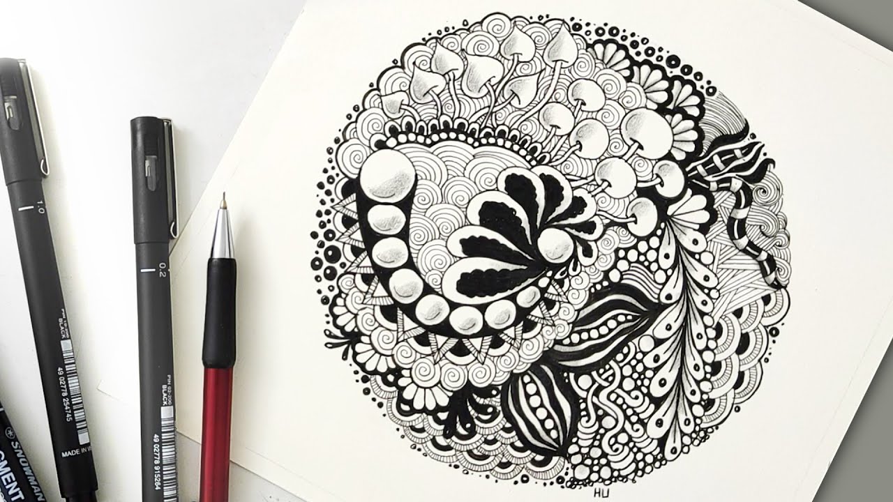 Zentangle art for beginners step by step || Circle Zentangle art