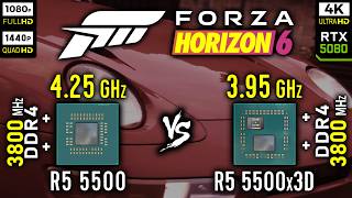 Ryzen 5 5500 vs Ryzen 5 5500X3D in Forza Horizon 6 | RTX 5080 [ 1080p vs 1440p vs 4K ]