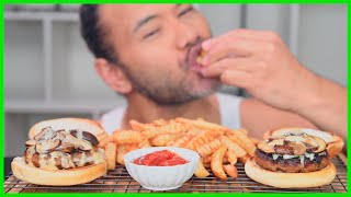 Beyond Mushroom Burgers And Fries Asmr Vegan Mukbang Real Eating Sounds Pitaeats.