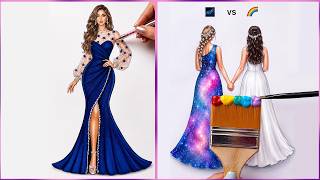 20 dress art ideas/ Easy Painting hacks & Art Ideas for beginners / fashion illustration