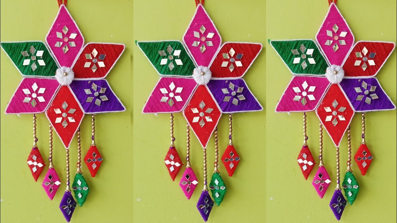 how to make woolen flower wall hanging/unique design wall hanging craft