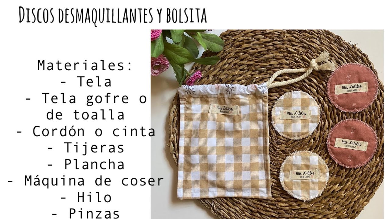 Discos desmaquillantes algodón y bolsita a juego. DT costura de Alua Cid