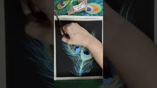 how to make peacock feather #peacockfeather #acrylic painting #peacock feather on black canvas screenshot 5