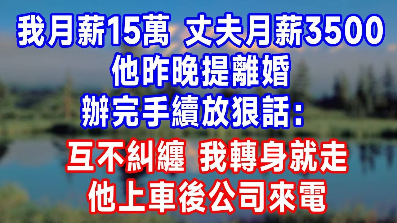我月薪15萬，丈夫月薪3500，他昨晚提離婚，辦完手續放狠話：互不糾纏，我轉身就走，他上車後，公司來電：董事長把妳薪降到2800！#故事分享 #故事頻道 #人生感悟 #生活經驗 #打脸 #情感