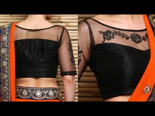 very beautiful half net blouse design, cutting and stitching