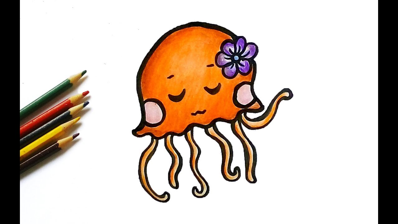 How To Draw Cute Jellyfish For Kids Easy Drawing Tutorial Youtube