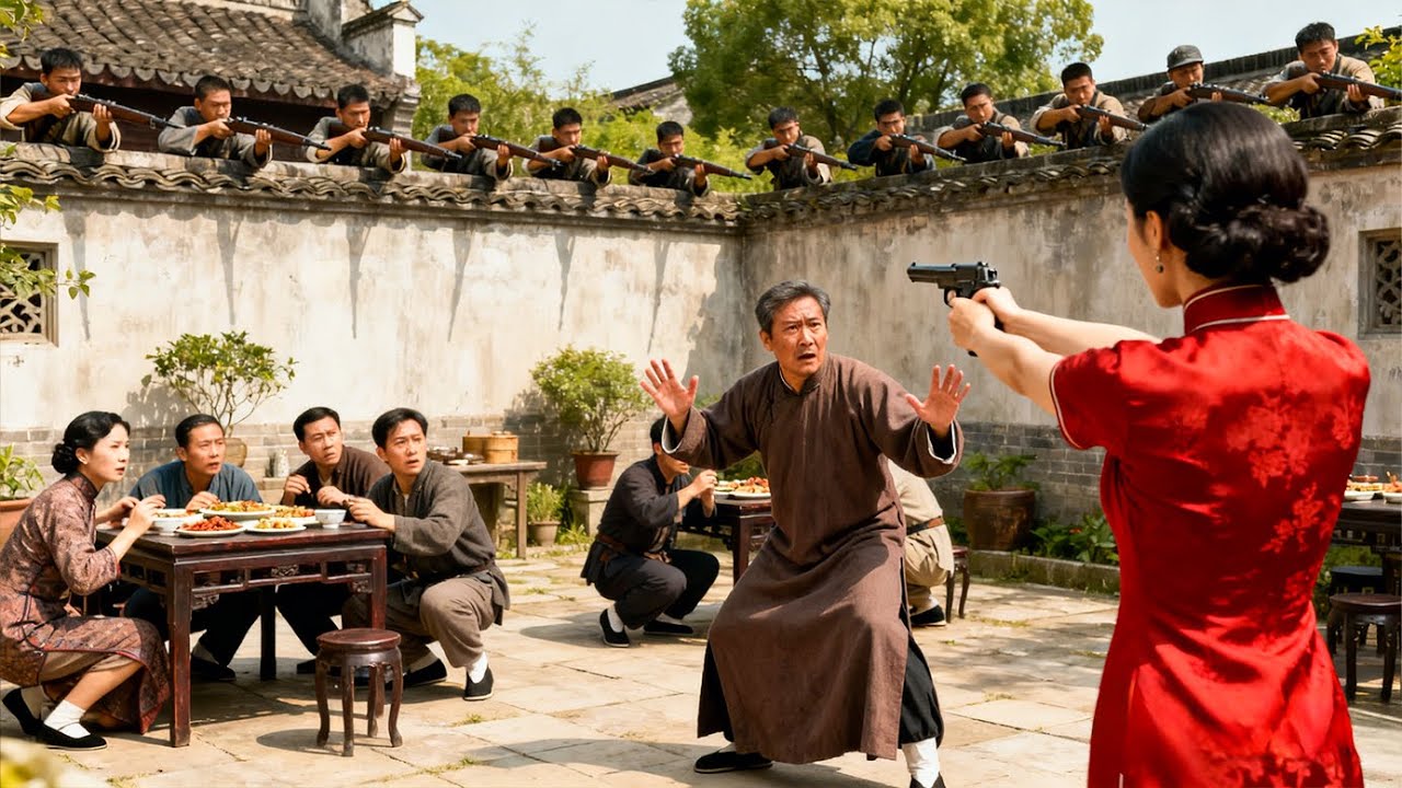 The female bandit held a gun to rob, only to find the roof already covered with soldiers!