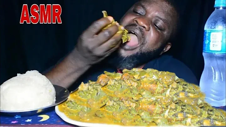 Asmr Mukbang Delicious Oha soup with assorted cow skin meat,fish & Cassava fufu African food mukbang