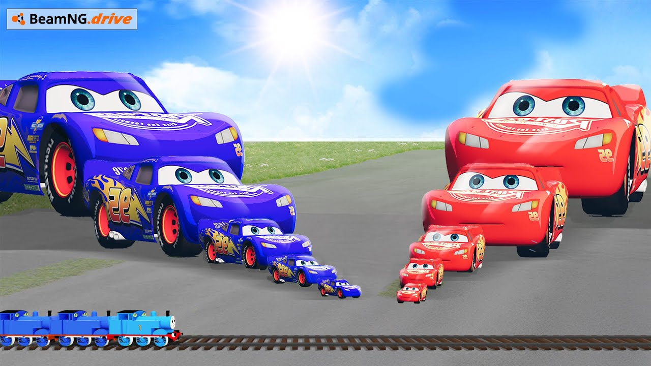 Big & Small: Blue and Red Lightning McQueen vs Thomas Trains